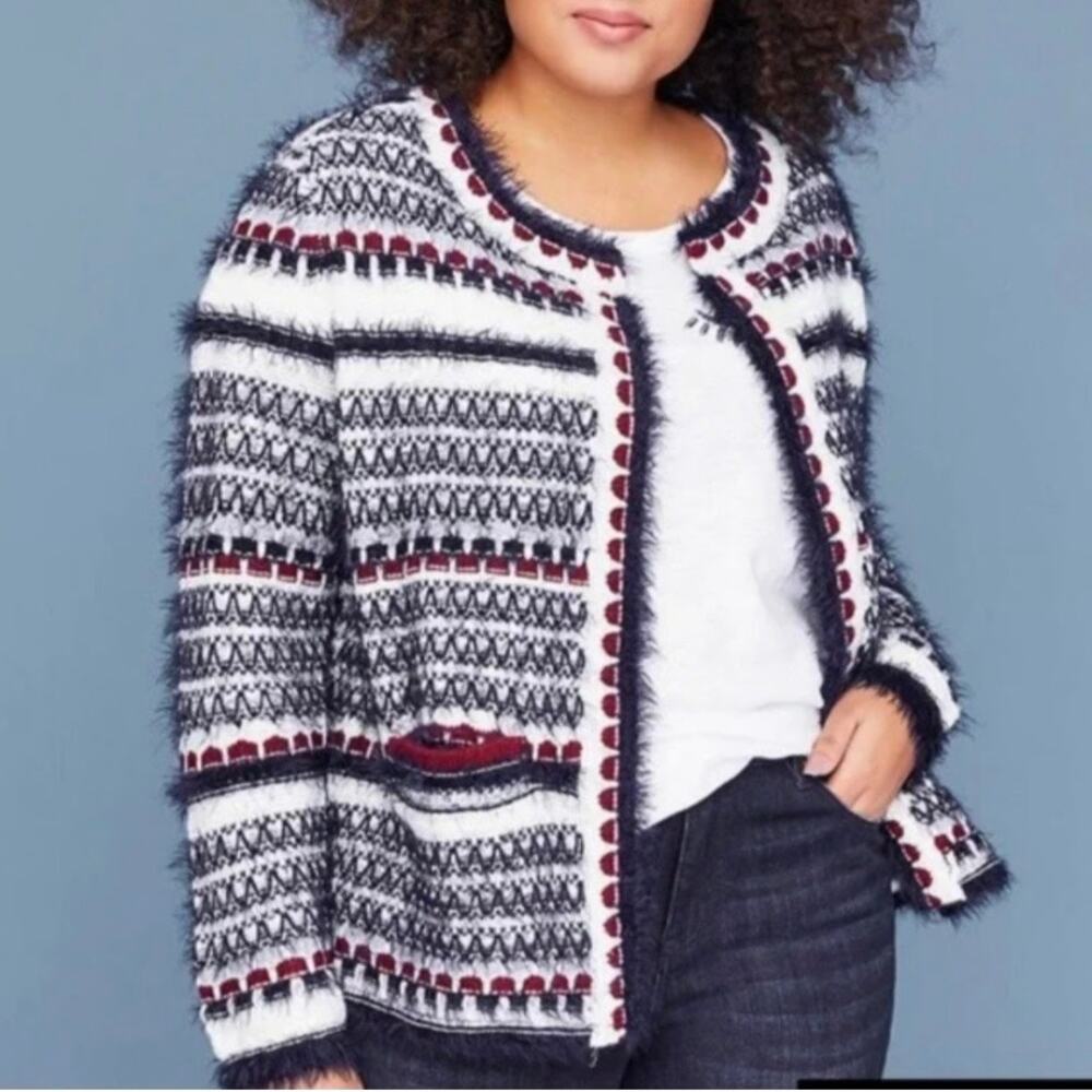 Lane Bryant Blue White Striped Eyelash‎ Open Front Cardigan Sz 18/20 Preppy Chic